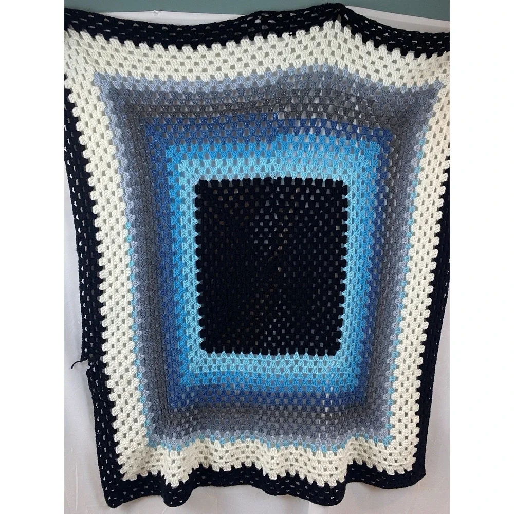 Handmade Teal Blues Granny Square Lap‎ Blanket 55